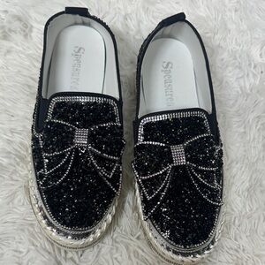Black Glitter Loafers for Women